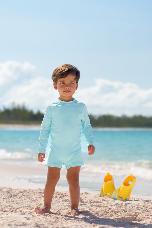Price Pool Romper - Edisto Egg Blue with Grace Bay Green Stork (UPF 35+)