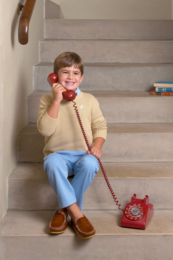 Isaac's Sweater - Keeneland Khaki with Worth Avenue White Stork