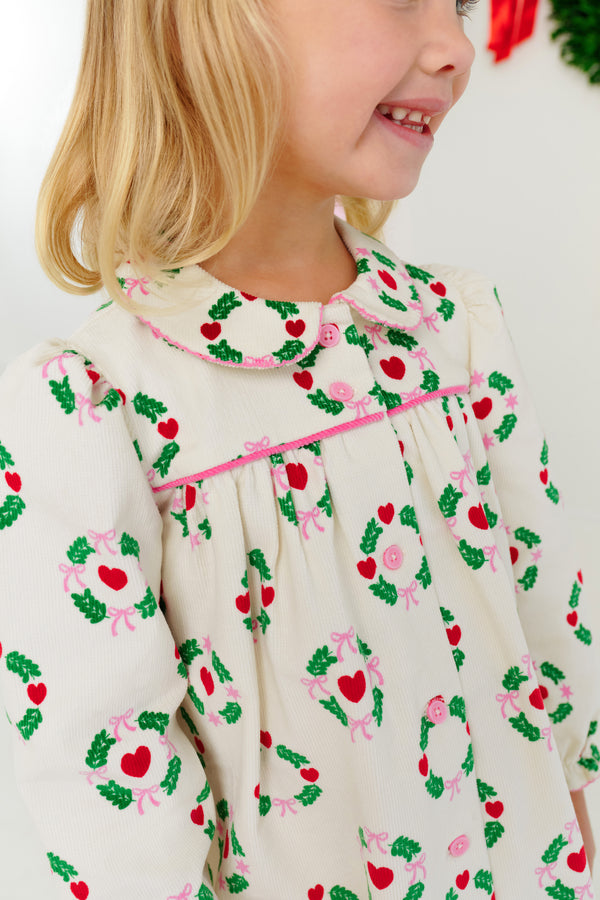 Long Sleeve Tabitha's Teacher's Pet Dress (Corduroy) - Rollins Wreaths with Hamptons Hot Pink