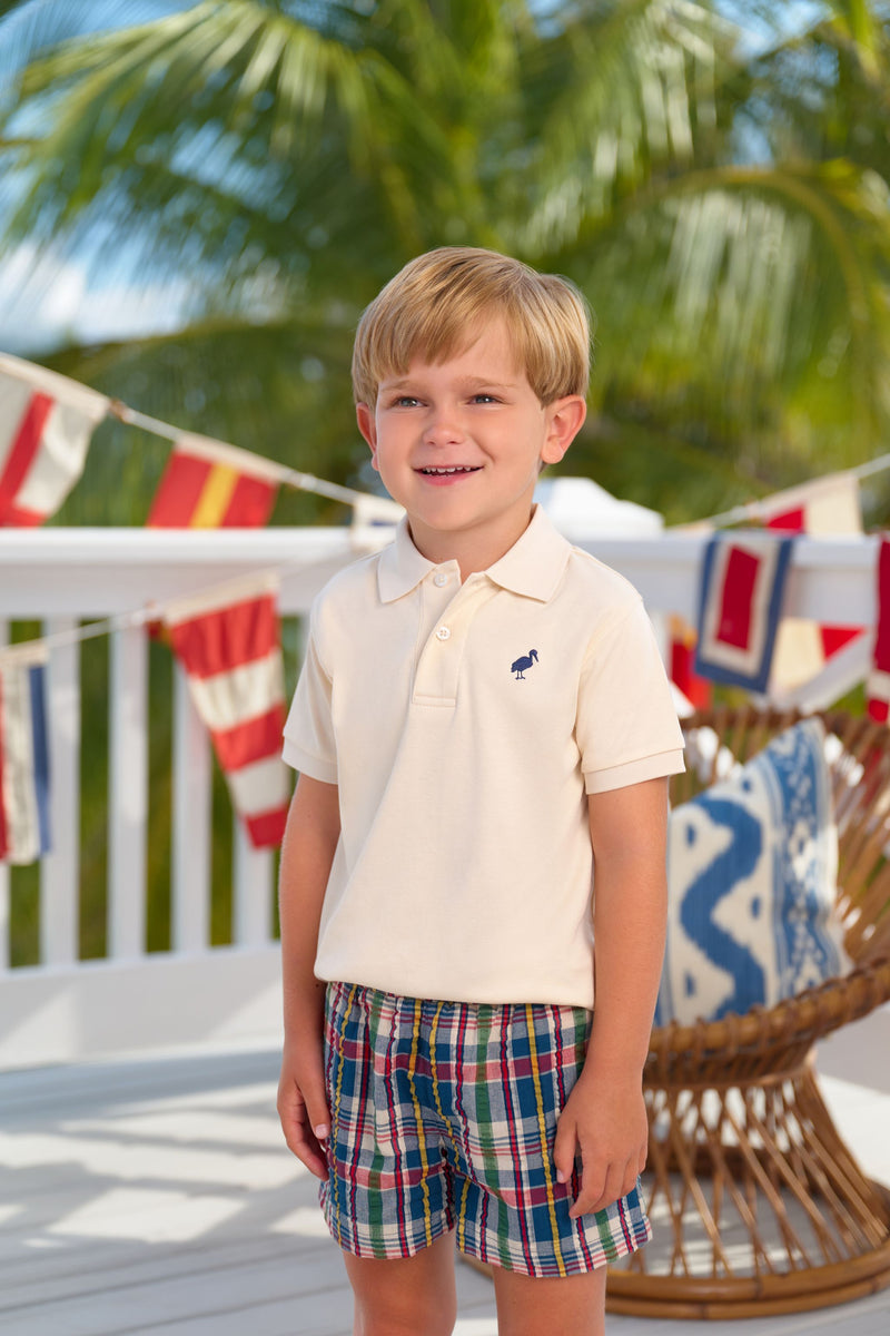 Prim & Proper Polo & Onesie - Osprey Oatmeal with Nantucket Navy Stork