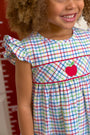 Addie Angel Sleeve Dress - Kindness Wins Windowpane with Richmond Red and Apple Applique