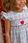 Addie Angel Sleeve Dress - Kindness Wins Windowpane with Richmond Red and Apple Applique
