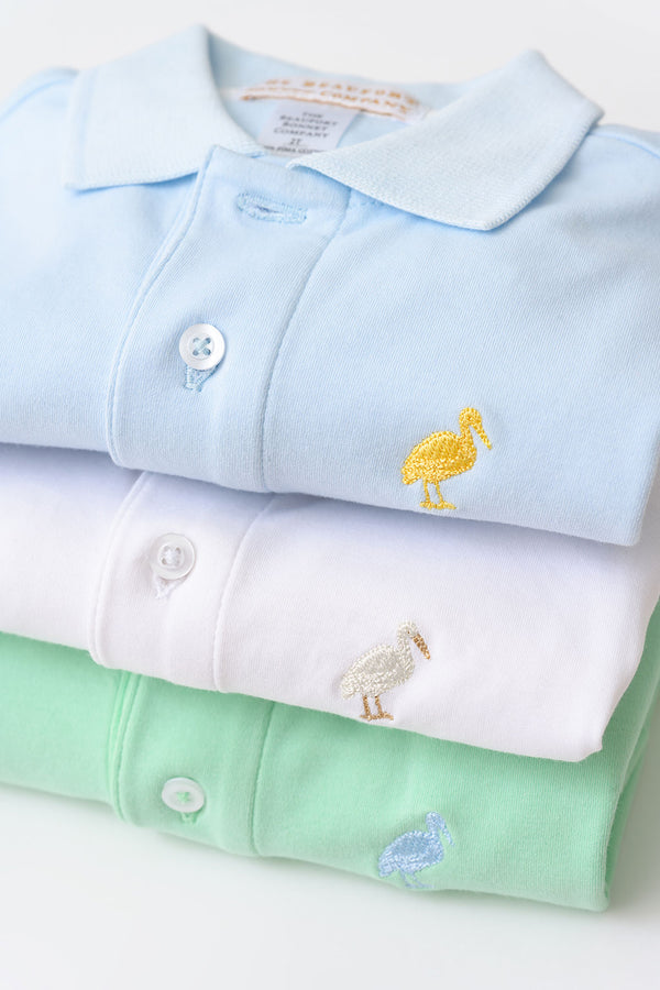 Prim & Proper Polo & Onesie - Bardstown Blue with Bellport Butter Yellow Stork