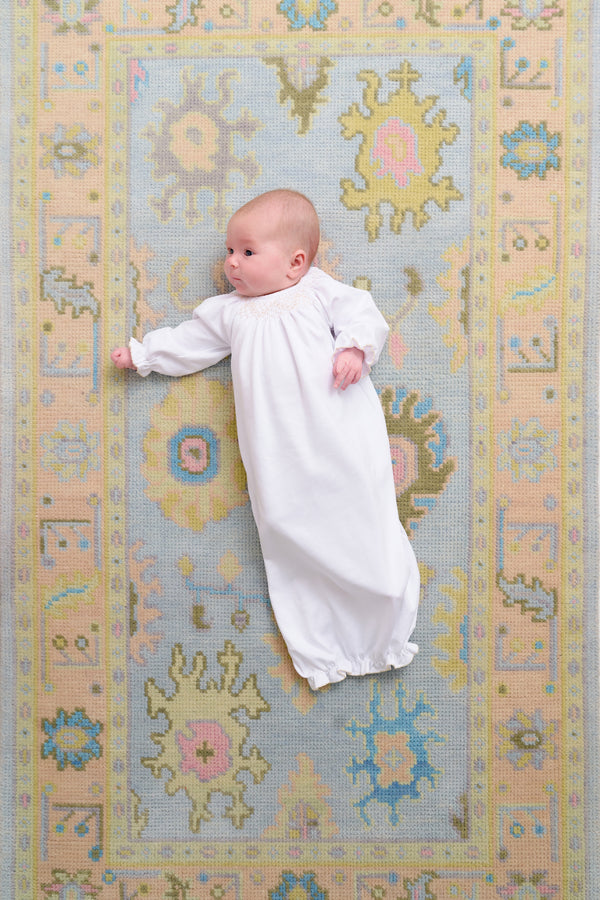 Sweetly Smocked Greeting Gown (Unisex) - Worth Avenue White with Palmetto Pearl