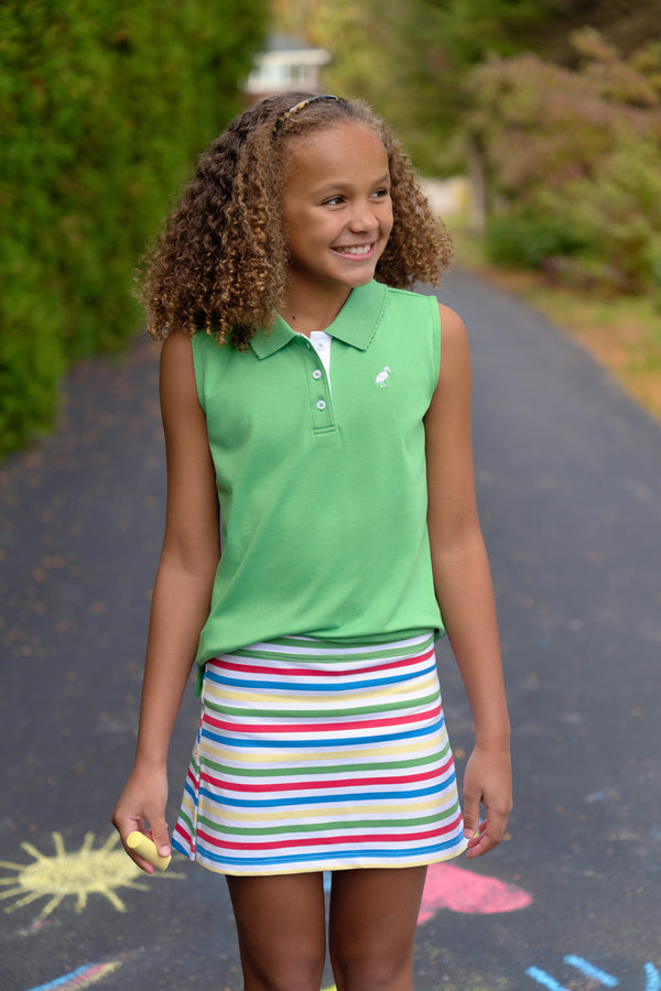 Sleeveless Anna Price Polo - Gibson Island Green with Worth Avenue White Stork
