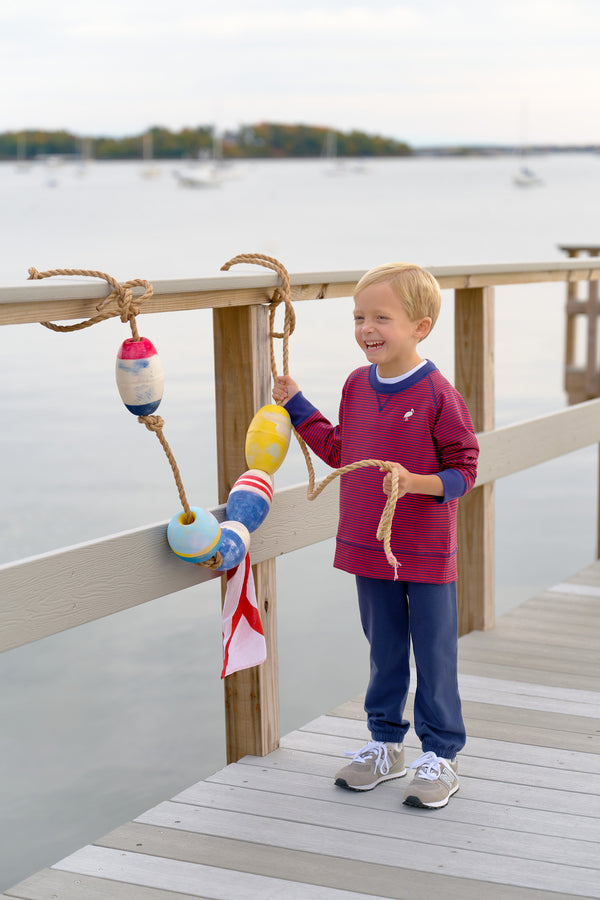 Cassidy Comfy Crewneck - Richmond Red & Nantucket Navy Stripe with Palmetto Pearl Stork
