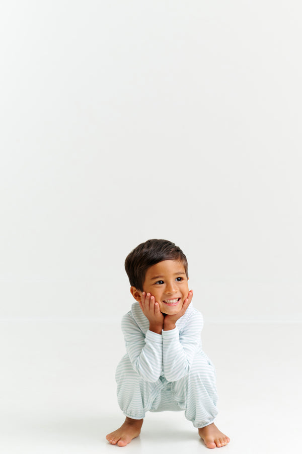 Long Sleeve Bradford Romper - Old Greenwich Green Stripe with Worth Avenue White