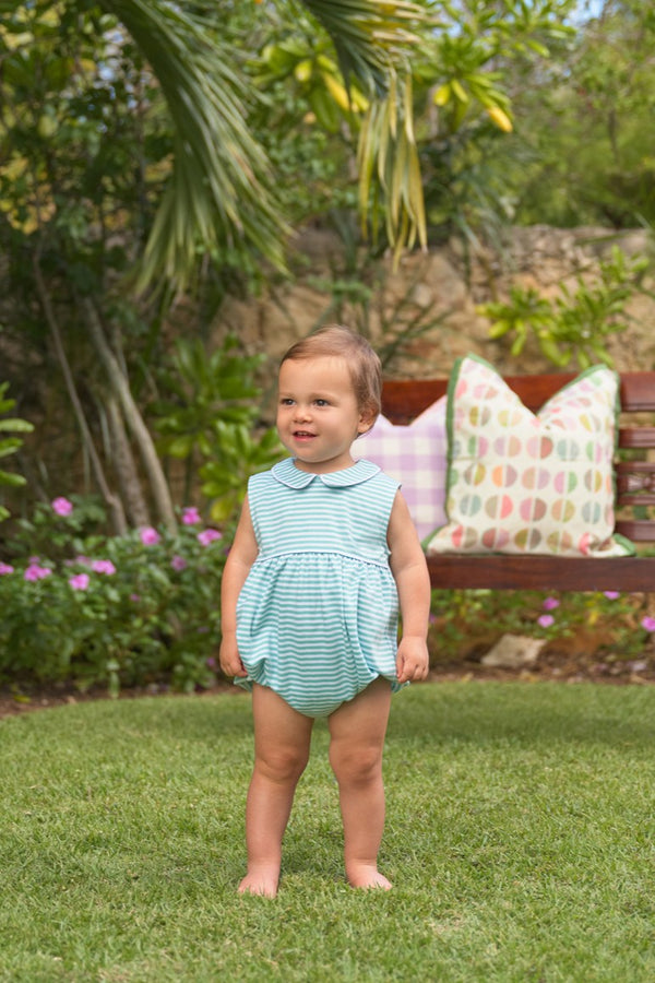 Sleeveless Bradford Bubble - Turks Teal Stripe with Worth Avenue White