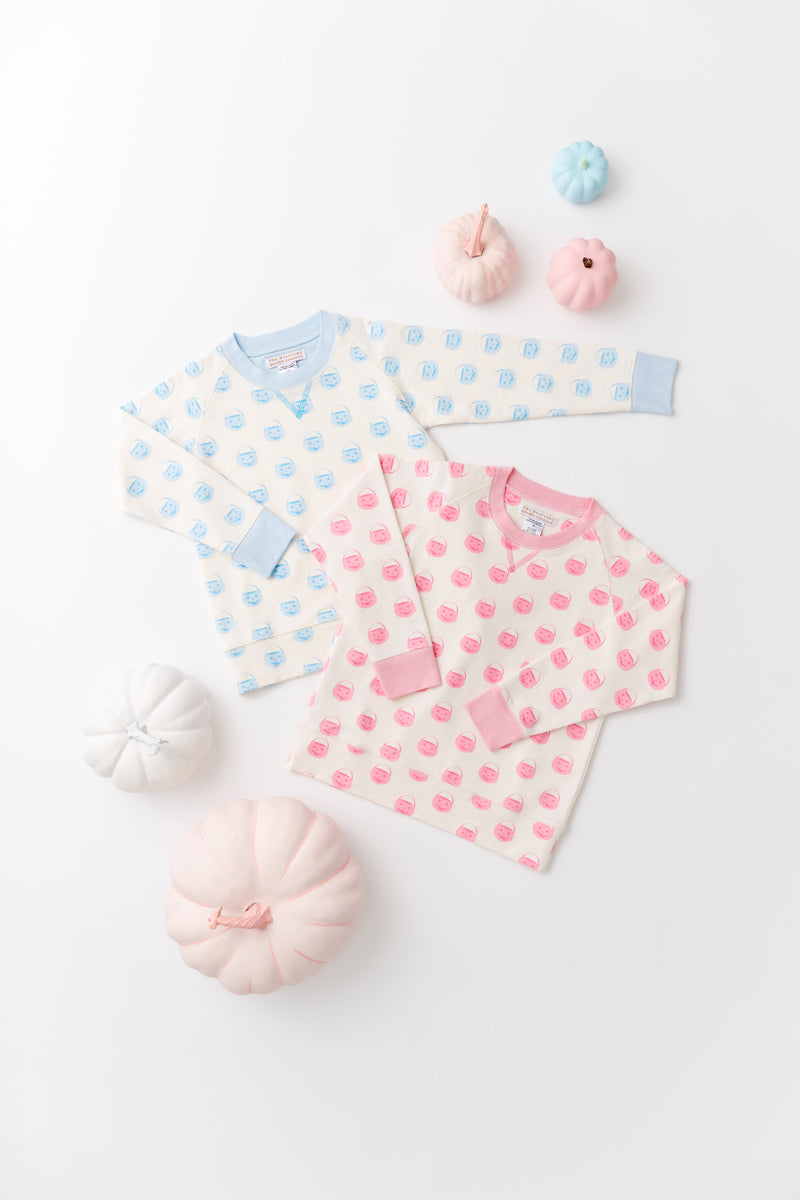 Cassidy Comfy Crewneck - Vintage-Prep Pumpkin Pails with Sandpearl Pink