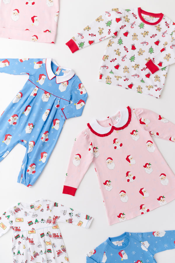 Maude's Ruffle Cassidy Comfy Crewneck Dress - Dear Santa (Palm Beach Pink) with Worth Avenue White & Richmond Red