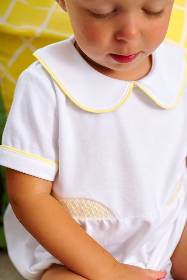 Brentley Bubble - Worth Avenue White with Lake Worth Yellow Smocking