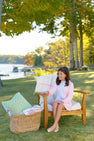 Long Sleeve Lizzie's Luxe Leisure Dress - Palm Beach Pink with Beale Street Blue and Worth Avenue White Stripes