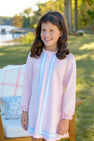 Long Sleeve Lizzie's Luxe Leisure Dress - Palm Beach Pink with Beale Street Blue and Worth Avenue White Stripes