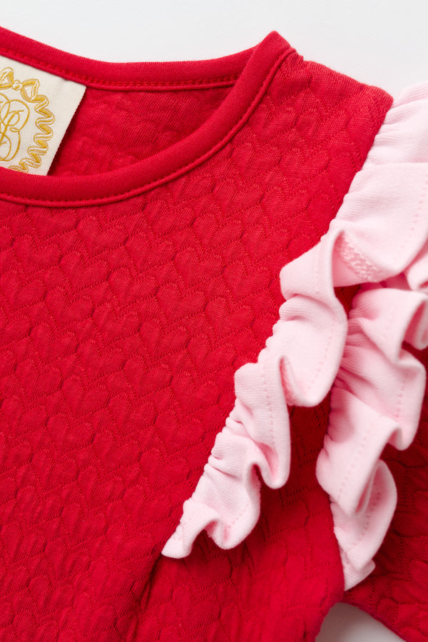 Leigh Ann Angel Sleeve Romper (Quilted) - Richmond Red with Palm Beach Pink