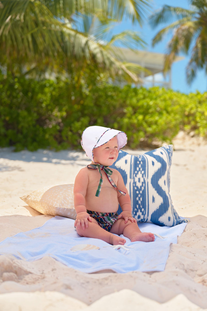 Barringer Bonnet - Worth Avenue White with Gramercy Park Plaid Seersucker