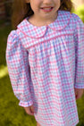 Long Sleeve Maerin Fitz Frock (Flannel) - Barrington Blue & Hamptons Hot Pink Gingham