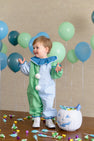 Happy Halloween Clown Costume (Romper) - Grace Bay Green with Beale Street Blue Gingham