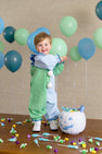 Happy Halloween Clown Costume (Romper) - Grace Bay Green with Beale Street Blue Gingham
