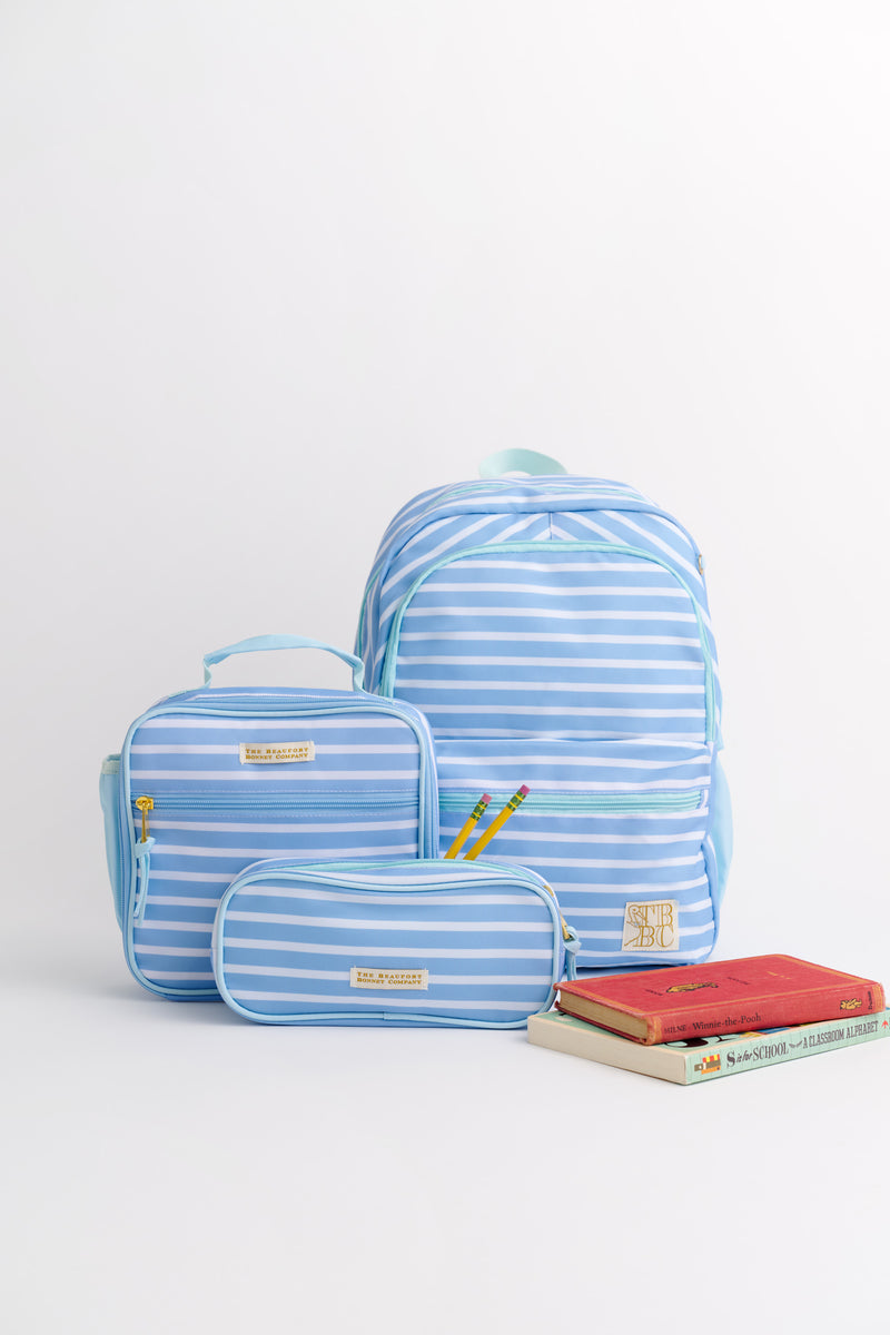 Peyton Pencil Pouch - Sarasota Sky Stripe with Sea Island Seafoam