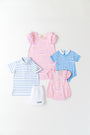 Prim & Proper Polo & Onesie - Sunrise Blvd. Blue Stripe with Beale Street Blue Stork