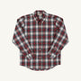 Dean’s List Dress Shirt - Paris Pike Plaid with Nantucket Navy Stork long-sleeved button-down shirt in a red, white, and blue pattern with a small dark blue stork embroidery on the chest.