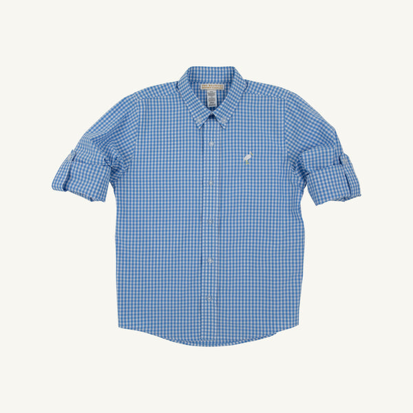 Dean's List Dress Shirt - Sunrise Blvd Blue Mini Gingham with Worth Avenue White Stork