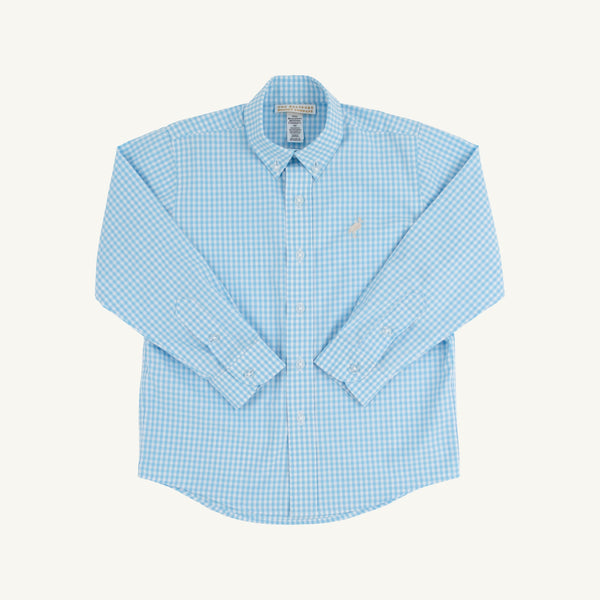 Dean's List Dress Shirt - Brookline Blue Mini Gingham with Keeneland Khaki Stork