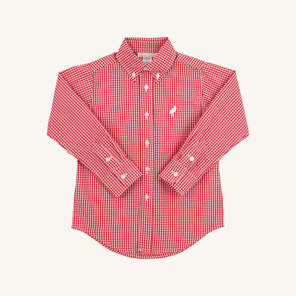 Dean's List Dress Shirt - Richmond Red Mini Gingham with Worth Avenue White Stork