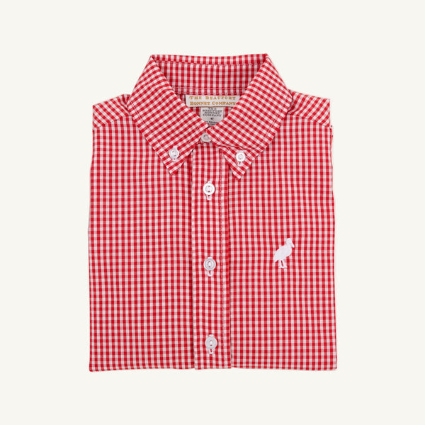 Dean's List Dress Shirt - Richmond Red Mini Gingham with Worth Avenue White Stork
