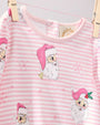 Long Sleeve Penny’s Play Bubble - Dear Santa (Palm Beach Pink Stripe) in Pima cotton featuring a pink and white striped pattern with Santa Claus faces and snowflakes.