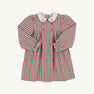 Introducing the Della Marie Dress in Richmond Red & Kiawah Kelly Green Gingham by The Beaufort Bonnet Company. This girls’ holiday dress features a charming red, green, and white plaid pattern with a gathered waist and a classic white collar adorned with sweet red bows—perfect for festive occasions this Christmas season.