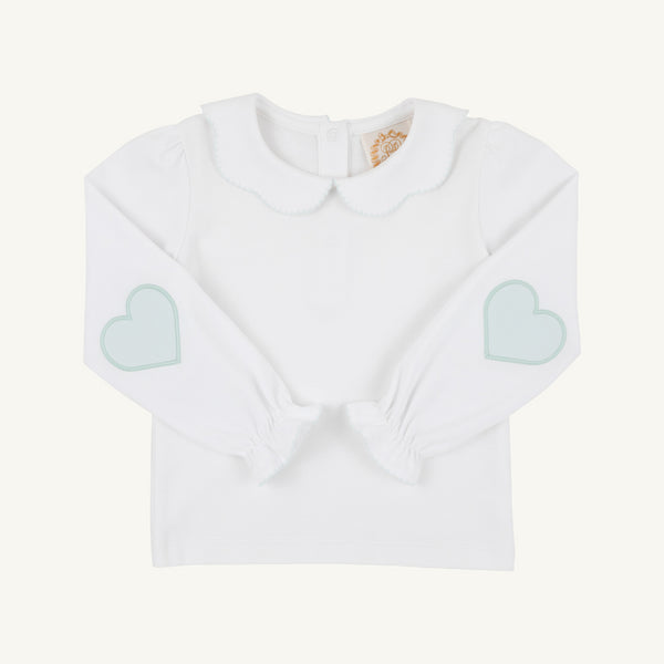 Emma's Elbow Patch Top - Worth Avenue White with Old Greenwich Green Heart Patches
