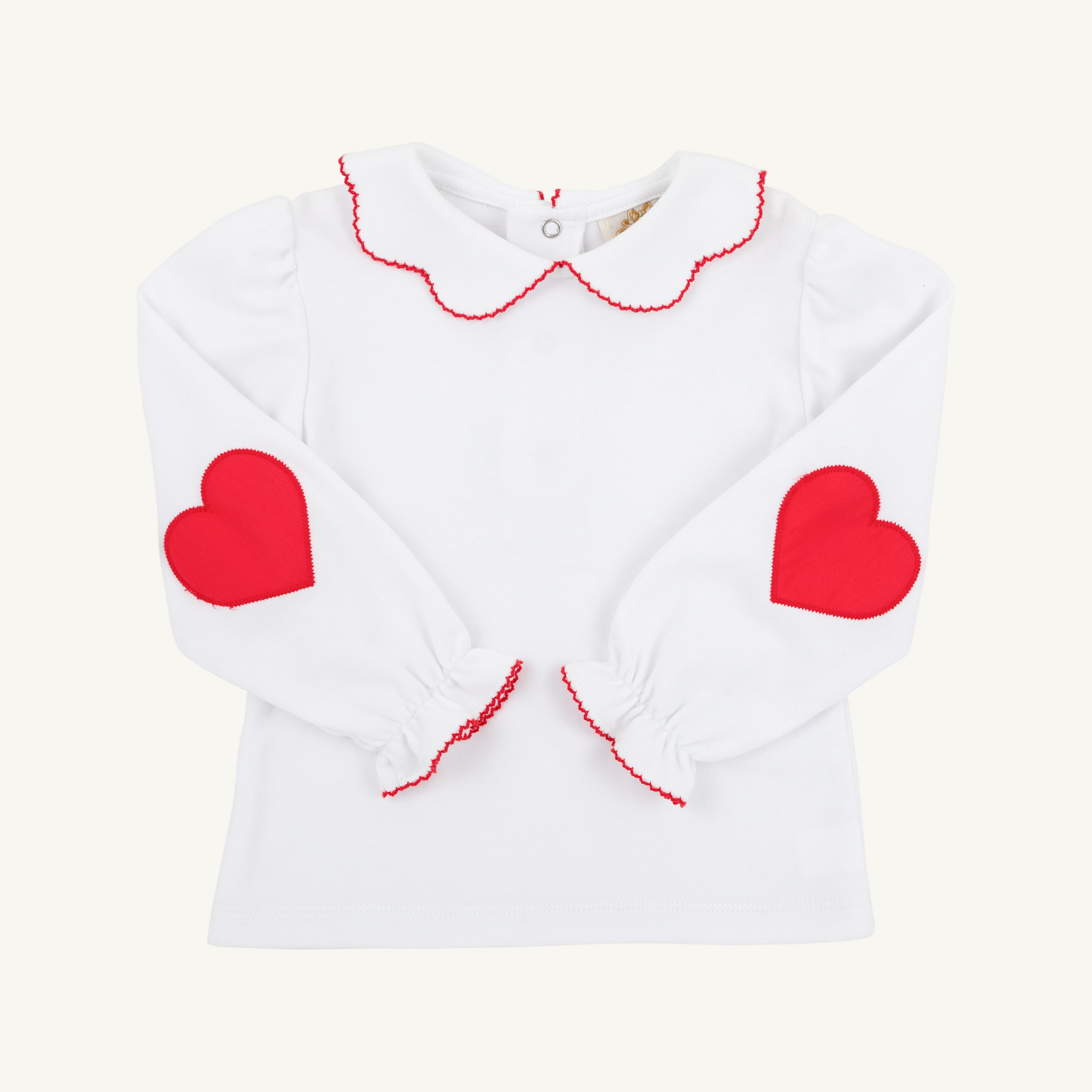 Emma's Elbow Patch Top & Onesie - Worth Avenue White with Richmond Red Hearts