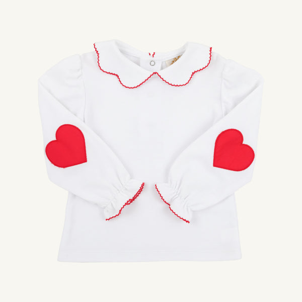 Emma's Elbow Patch Top & Onesie - Worth Avenue White with Richmond Red Hearts
