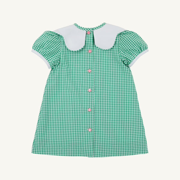 Frenchy Frock - Gibson Island Green Mini Gingham with Apple & Bow Embroidery