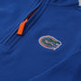 A Florida Blue Hayword Half-Zip sweatshirt by The Beaufort Bonnet Company, featuring green and orange accents and an embroidered University alligator mascot on the chest—perfect for Gator gameday.