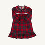 Goldie Locks Nightgown - Society Prep Plaid with Worth Avenue White, a long-sleeved red, green, and blue plaid nightgown featuring a white collar, lace trim at the chest, and a ruffled hem.