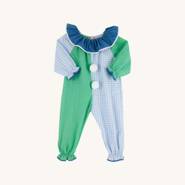 Happy Halloween Clown Costume (Romper) - Grace Bay Green with Beale Street Blue Gingham