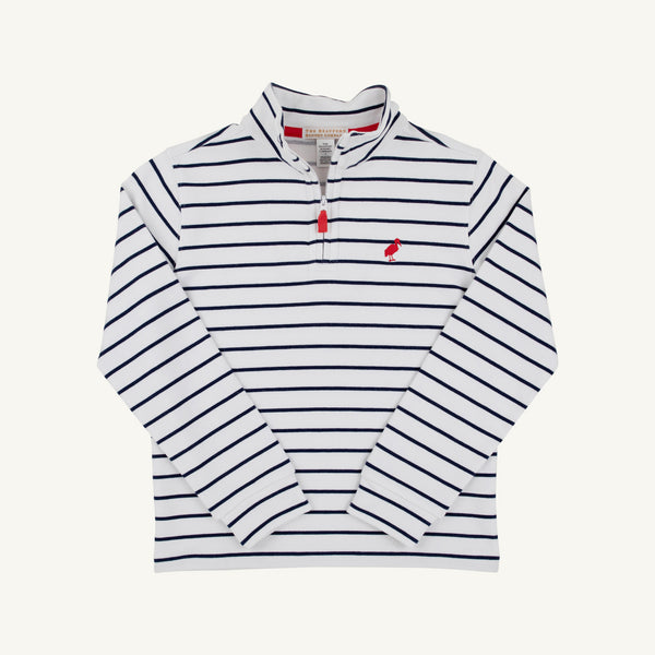 Hayword Half Zip - Nantucket Navy Stripe with Richmond Red Stork