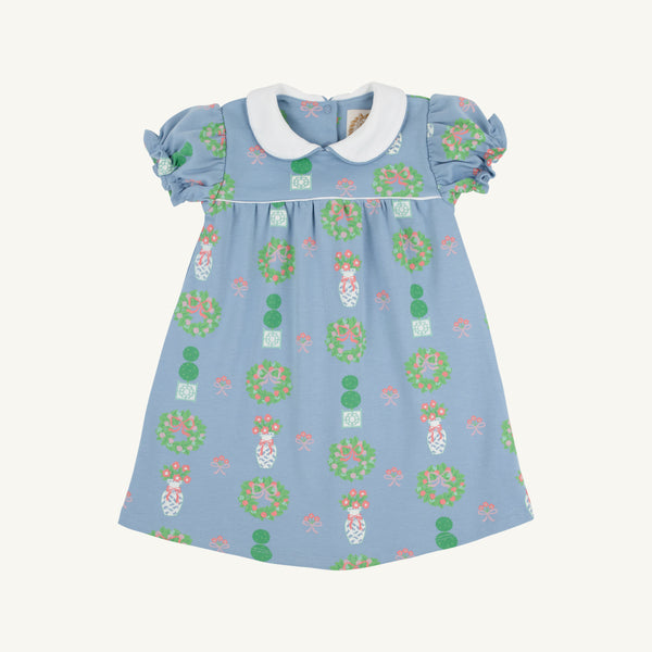 Holly Day Dress - Topiaries and Tangerines (Barrington Blue) with Worth Avenue White