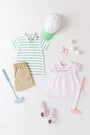 Prim & Proper Polo & Onesie - Gibson Island Green Stripe with Lake Worth Yellow Stork