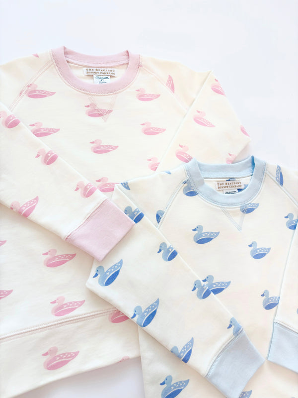 Cassidy Comfy Crewneck - Merrimack Quack Quacks (Palm Beach Pink)