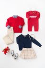 Samuel Smocked Romper (Velour) - Richmond Red with Worth Avenue White & Nantucket Navy
