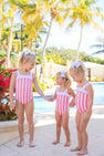Shannon Bow Bathing Suit - Caicos Cabana Stripe (Parrot Cay Coral) with Worth Avenue White
