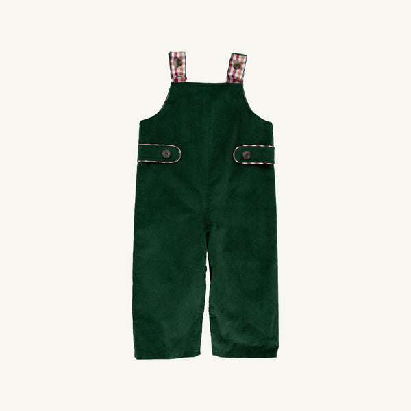 The Ivy League Longall in Grier Green Corduroy with Easton Pond Plaid by The Beaufort Bonnet Company features buttoned side tabs and adjustable shoulder straps, shown against a plain white background.