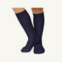 Cozy navy blue Jefferies Cable Knit Knee Socks - Navy for fall and winter.
