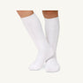 A person wearing cozy white Jefferies Cable Knit Knee Socks.