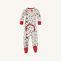 The Beaufort Bonnet Company’s “Knox’s Night Night - 12 Days of Christmas with Richmond Red” is a cozy Pima cotton, long-sleeved footed onesie featuring red cuffs and feet, a festive holiday print, and a buttoned flap on the back—perfect for holiday sleepwear.