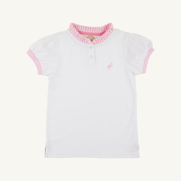 Little Miss Prim & Proper Polo & Onesie - Worth Avenue White with Palm Beach Pink