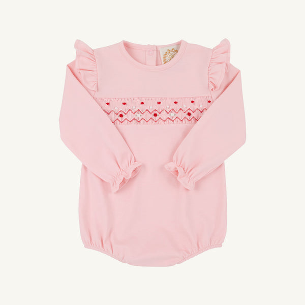 Long Sleeve Smocked Biltmore Bubble - Sandpearl Pink with Rosebud Smocking